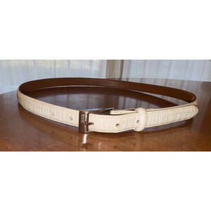 LRL Ralph Lauren Skinny Croc Pattern White Italian Leather Belt Size Medium